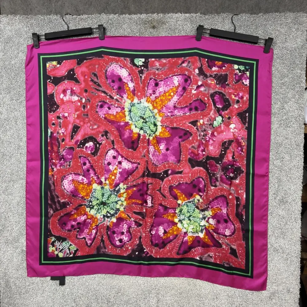 Vintage Bob Mackie Square Floral Silk Scarf 38x38.5 Artsy Dopamine Maximalist